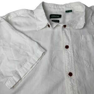 Orvis Button Down Shirt Mens L White Hemp Lyocell Classic Fit Coastal Nautical